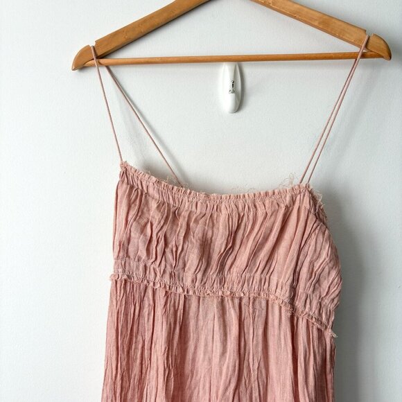 Zara ZW Ramie Blend Wrinkled Tiered Midi Dress Light Rose Pink NWT Size Small - Picture 7 of 9